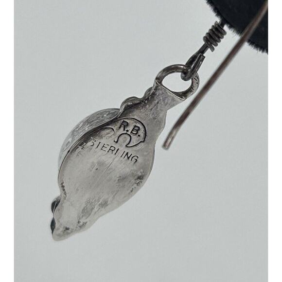 VTG Navajo Runnning Bear Sterling Silver Larimar Teardrop Dangle Earrings Signed - Picture 7 of 13